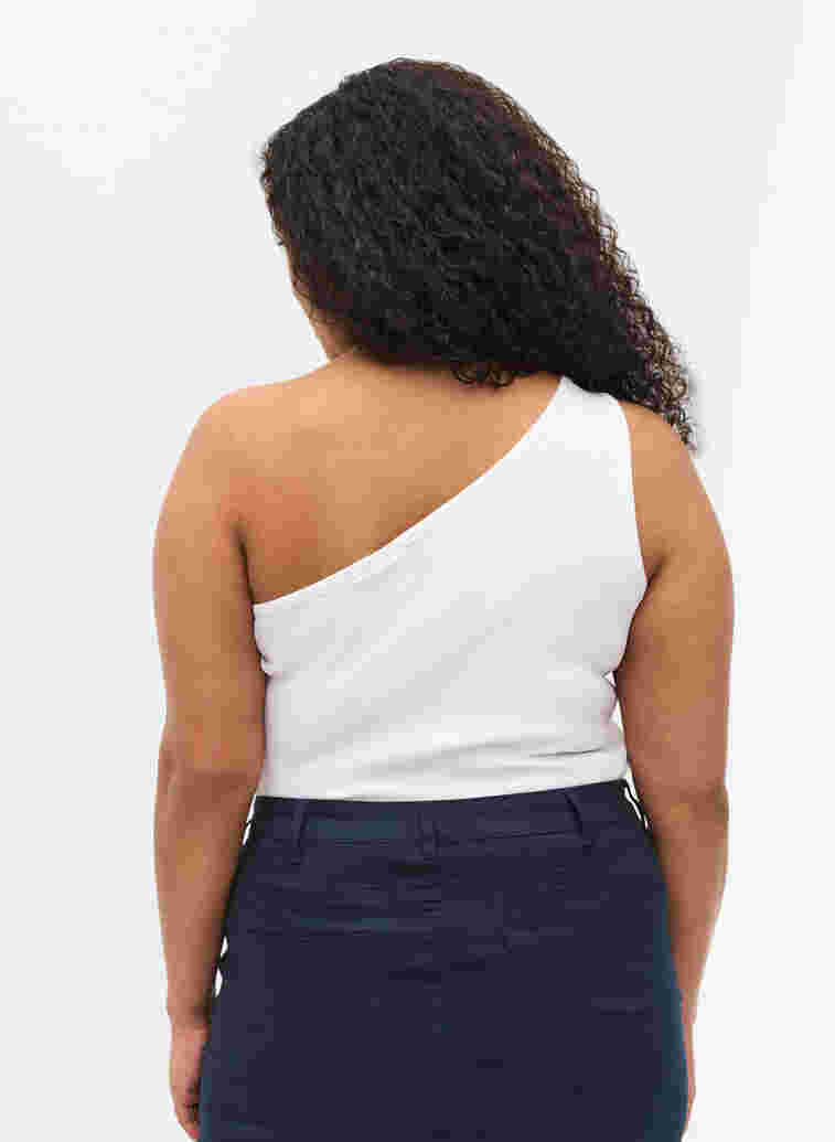 Topp med one-shoulder i bomull, Bright White, Model image number 1
