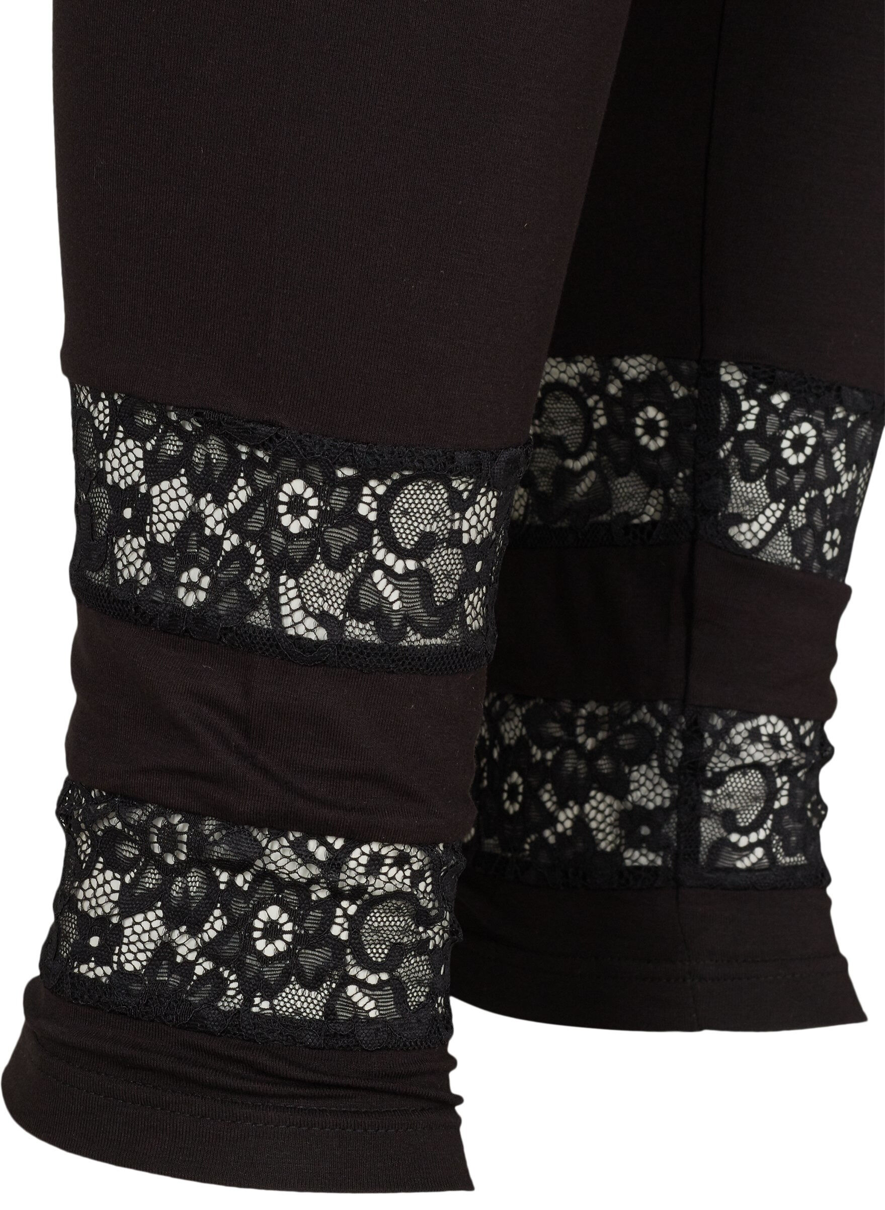 Zizzi Viskoseleggings med 3/4-lengde og blonder, Black, Packshot image number 3
