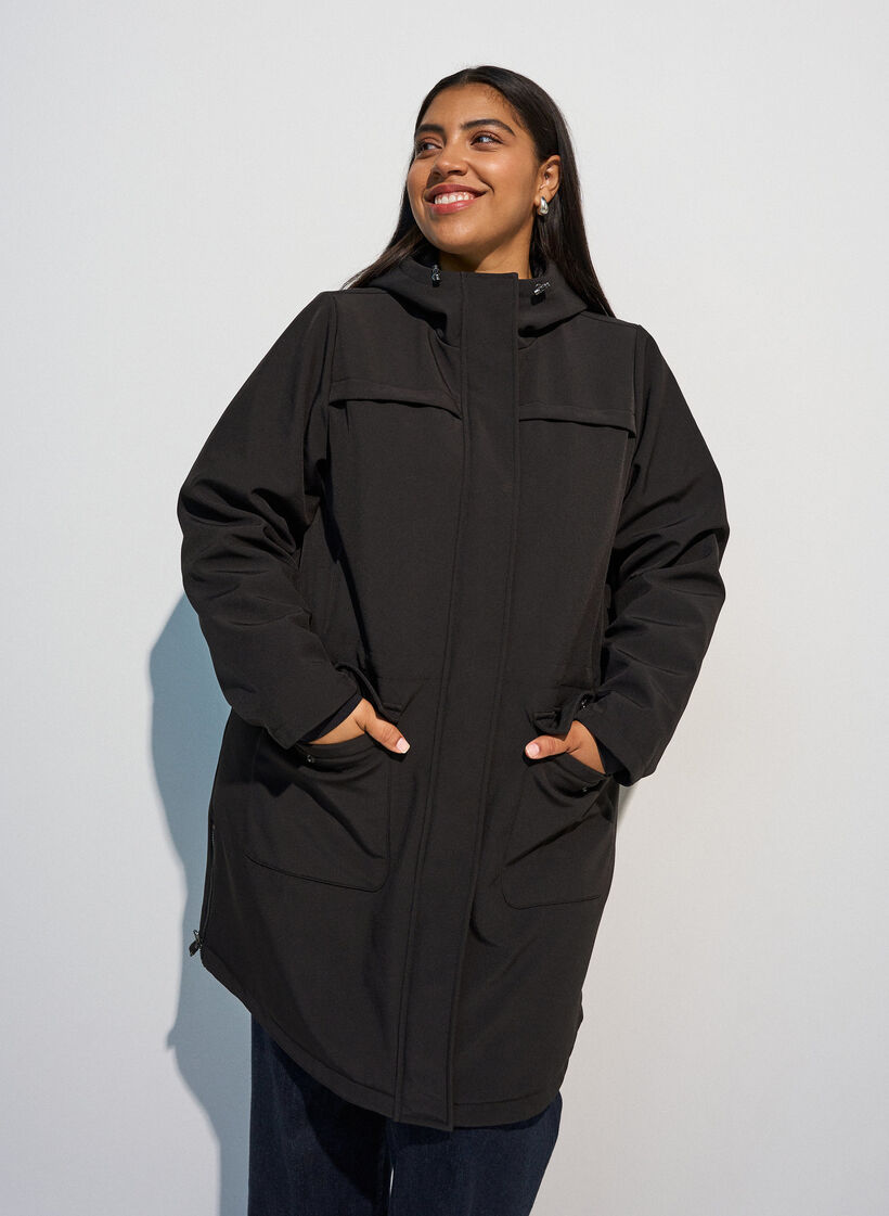 Vannavvisende softshell jakke med vattert f&ocirc;r, Svart, Model image number 0