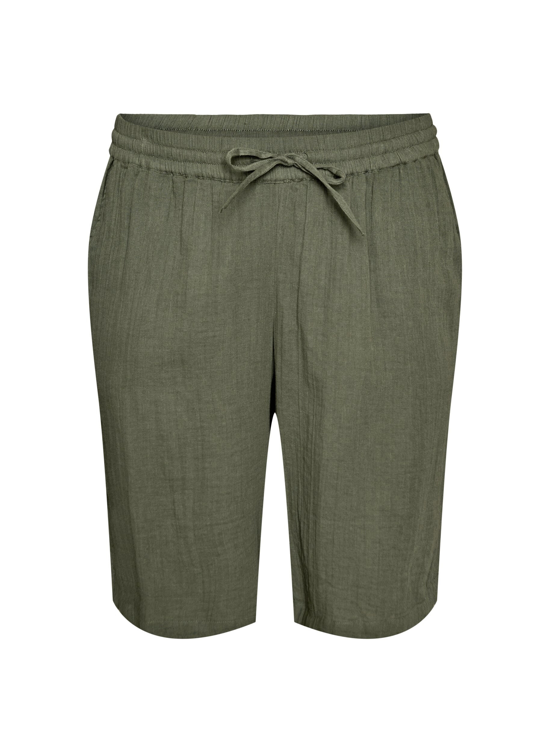 Loose fit bomullsmusselinshorts med h&oslash;y midje