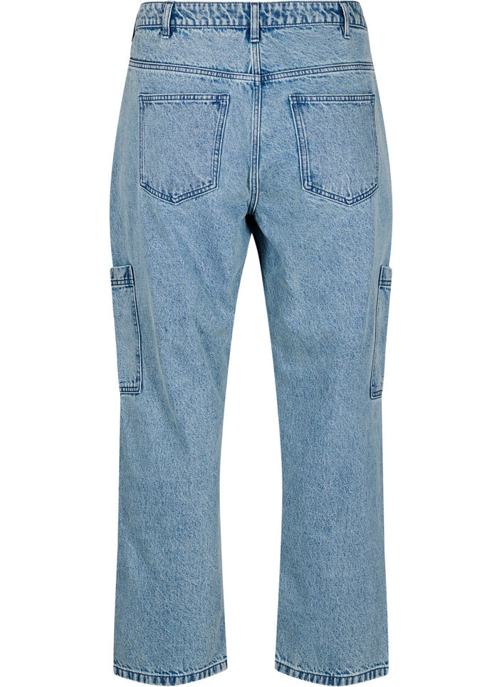 Cargo jeans med høy midje, Blå, Packshot image number 1