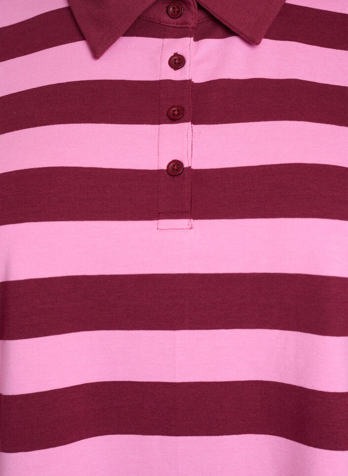 Langermet poloskjorte med striper, Mørk Bordeaux, Packshot image number 2