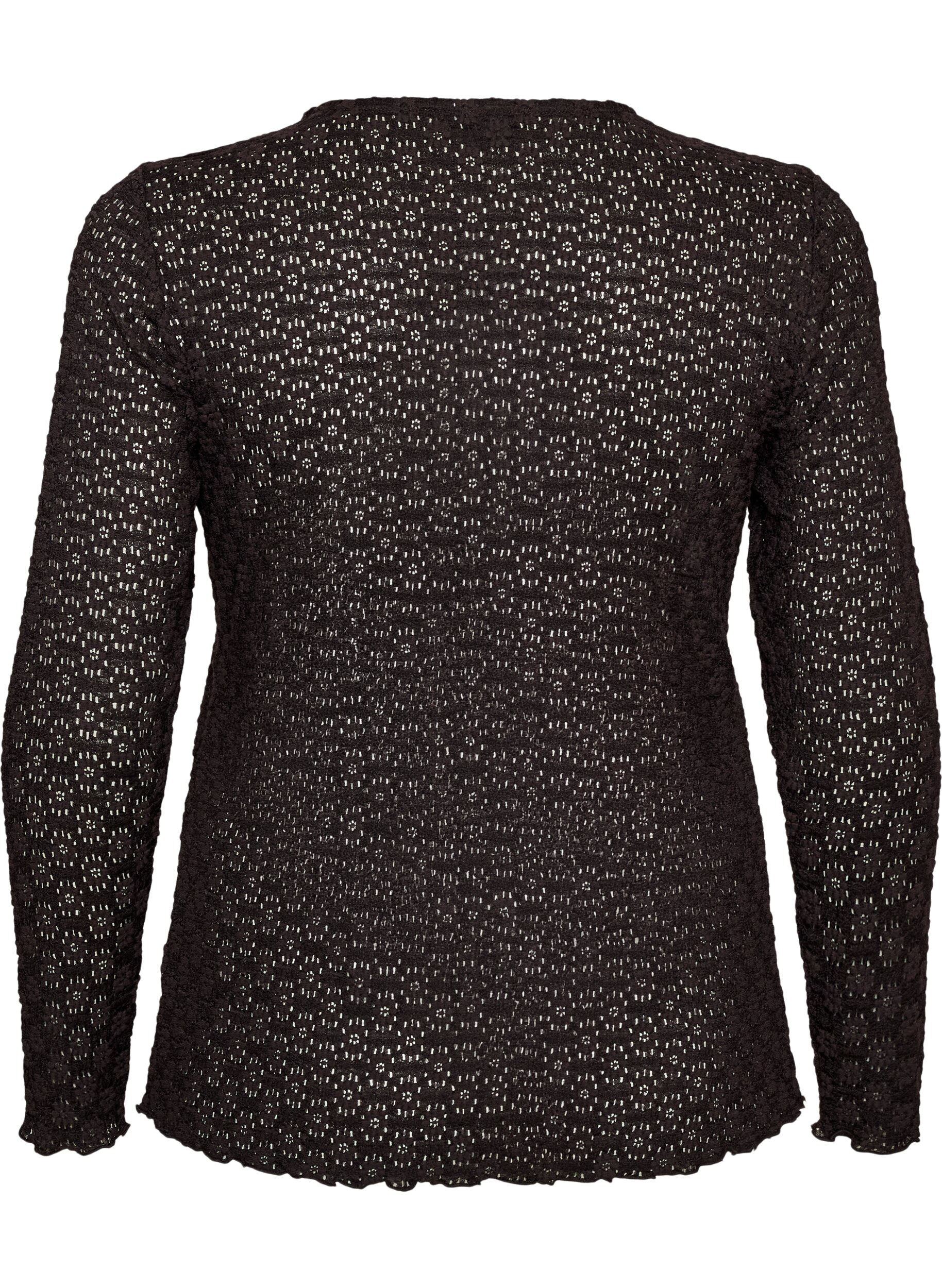 ZizziBluse med hullm&oslash;nster og lange ermer, Svart, Packshot image number 1