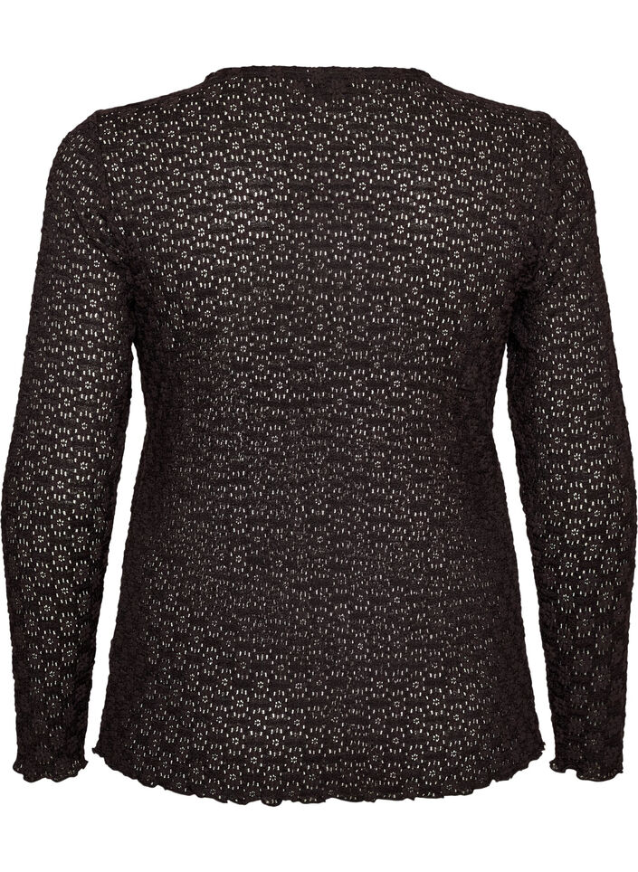 Bluse med hullm&oslash;nster og lange ermer, Svart, Packshot image number 1