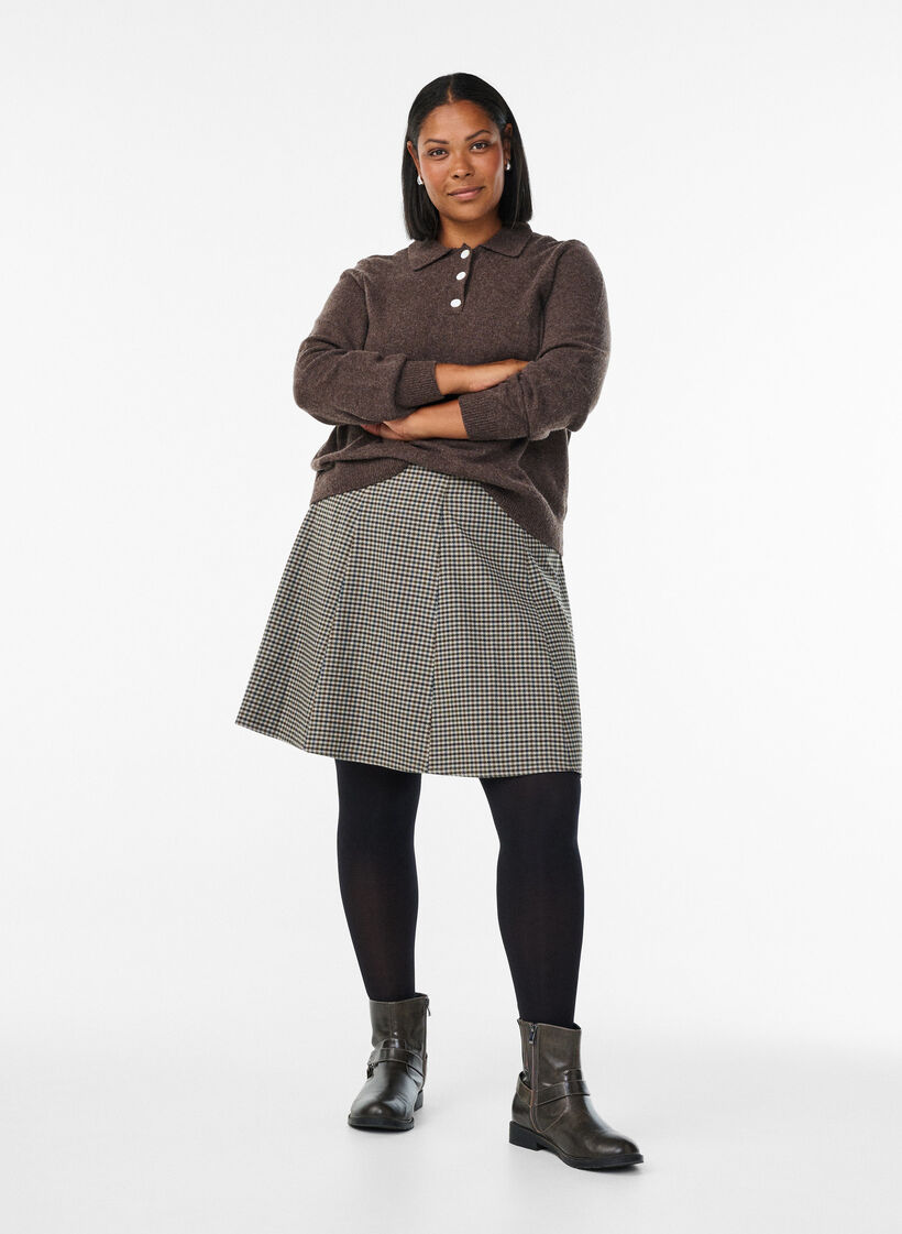 Kort A-line skjørt, Brown Check, Model
