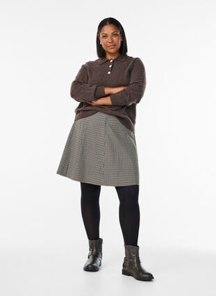 Zizzi Kort A-line skjørt, Brown Check, Model image number 1