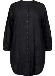 Lang viskose skjorte med stripete mønster, Black