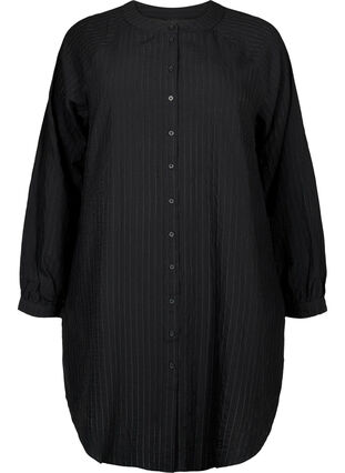Lang viskose skjorte med stripete mønster, Black, Packshot image number 0