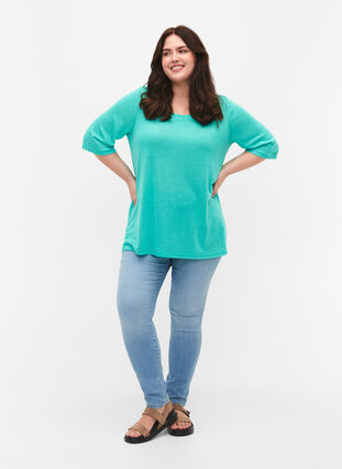 Bluse med 3/4-ermer, Turquoise, Model image number 2