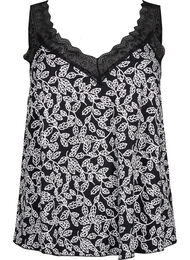 Blondetopp i viskose, Black w. Wh.Leaf AOP
