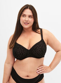 Heldekkende BH med teksttrykk, Black, Model