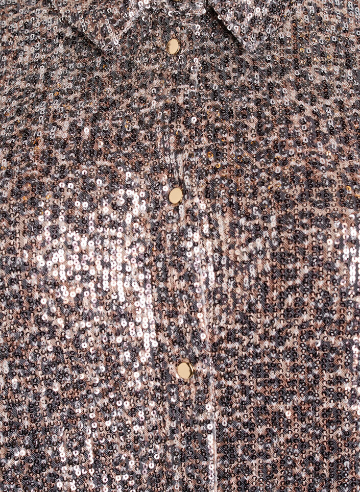 Paljettbluse med lange ermer, Brun, Packshot image number 2