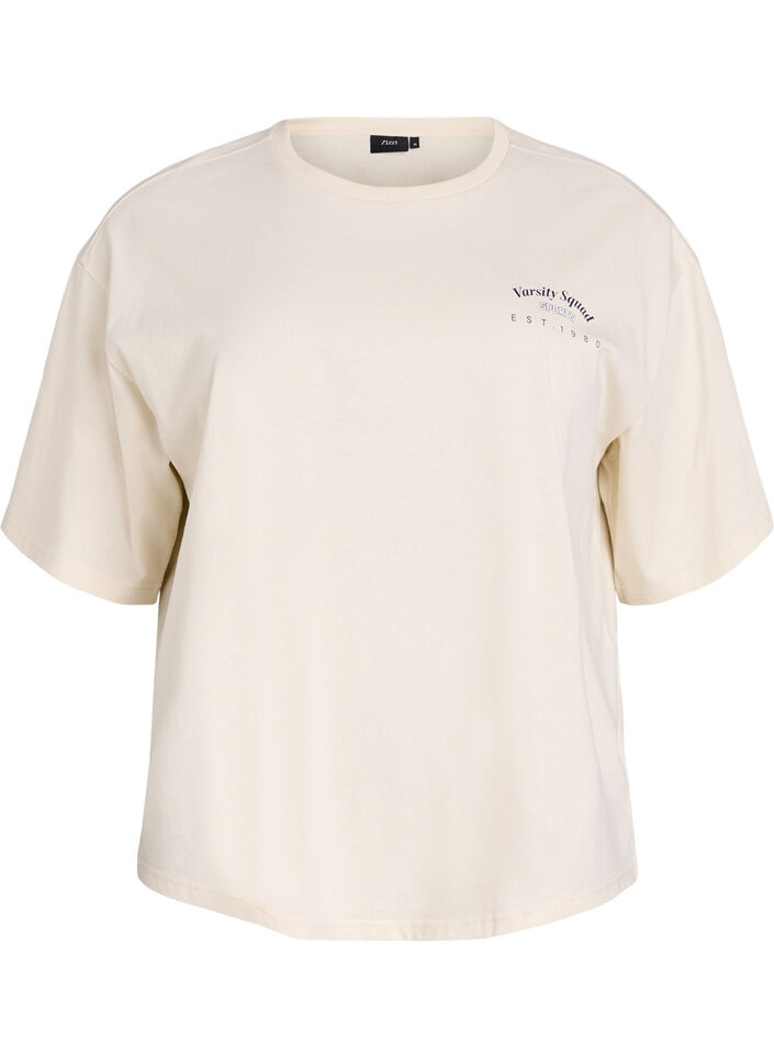 Oversized T-skjorte med ryggprint, Beige, Packshot image number 0