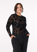 Bluse i mesh med blomster-mønster, Svart, Model image number 0