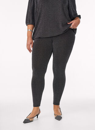 Zizzi Glittermønstrede leggings, Svart, Model image number 2