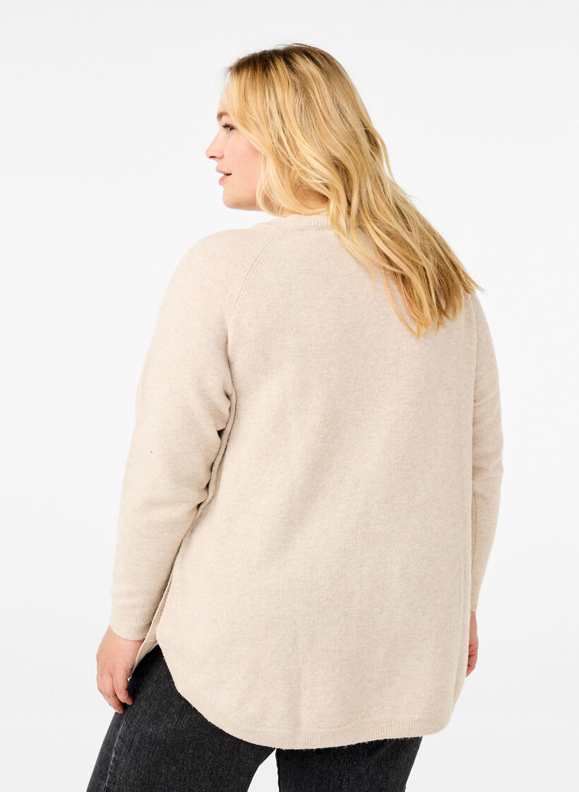 Strikket bluse med perledetaljer, Pumice Stone Mel., Model image number 1