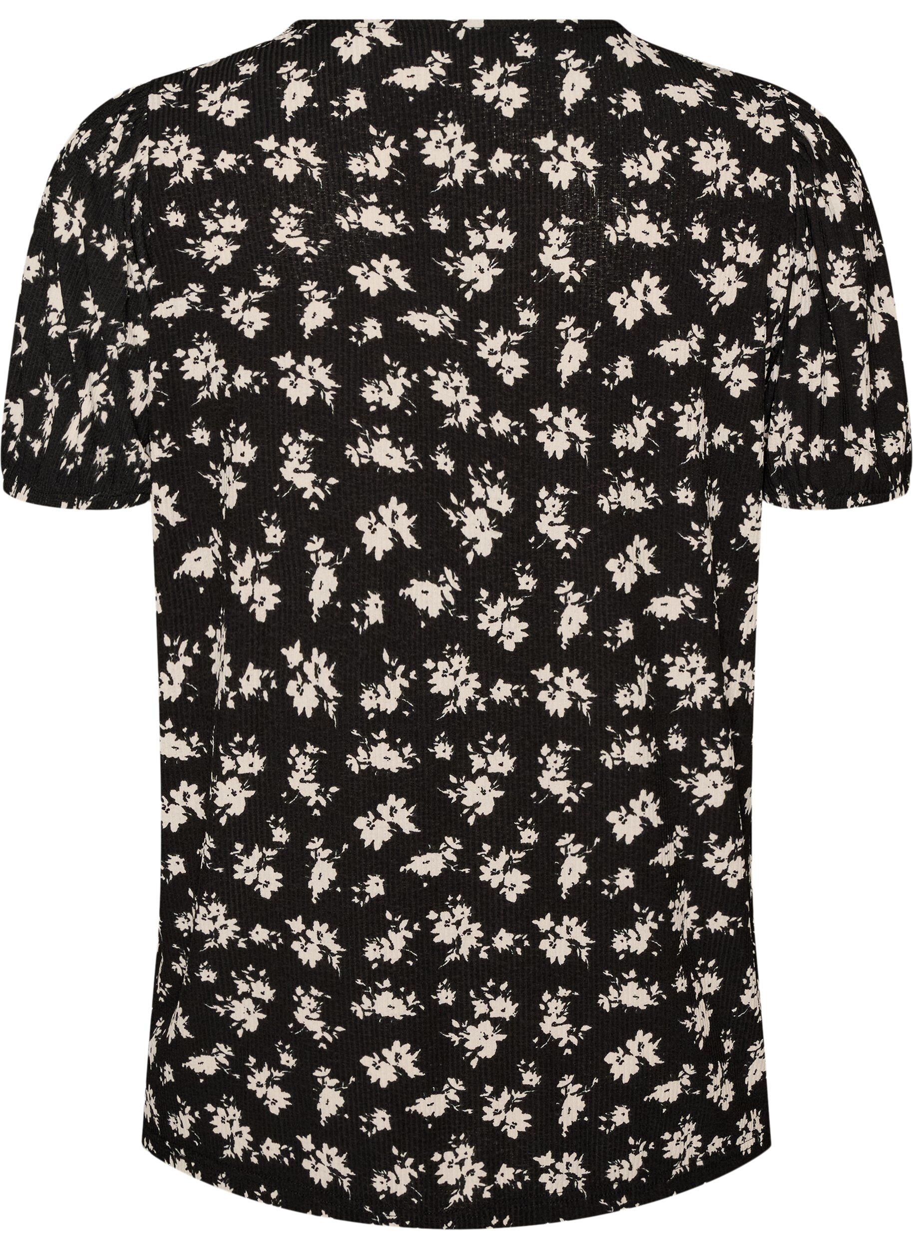 ZizziBluse med lange ermer og blomstertrykk, Svart, Packshot image number 1