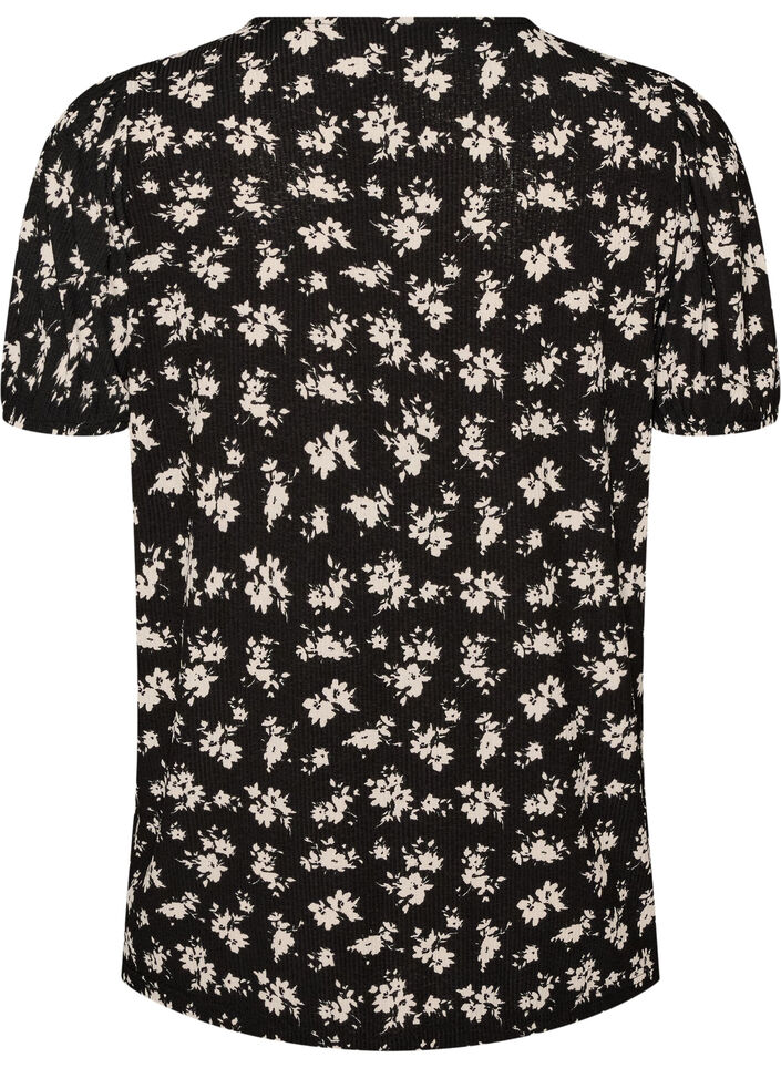 Bluse med lange ermer og blomstertrykk, Svart, Packshot image number 1