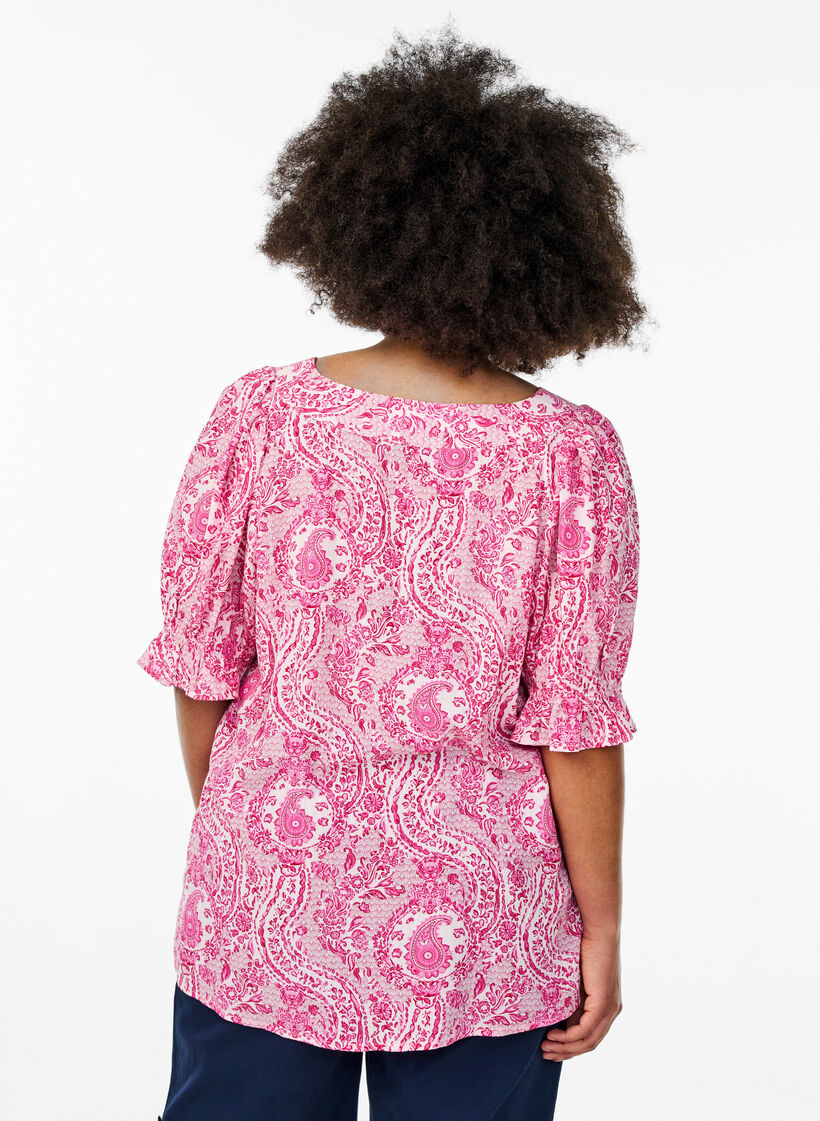 Viskose bluse med paisleym&oslash;nster og firkantet utringning, Rosa, Model image number 2