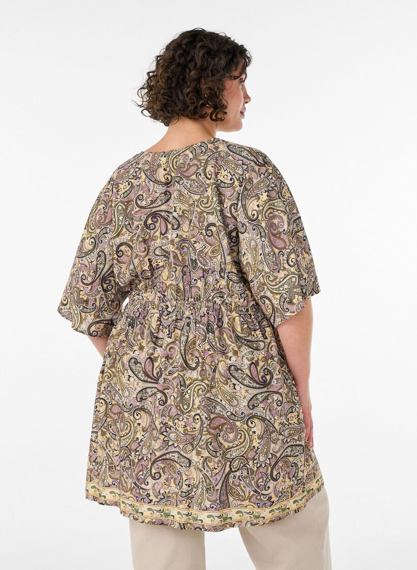 Viskose tunika med paisleym&oslash;nster og knytesnor, Gul, Model image number 2