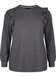 Langermet bluse med volangdetaljer, Dark Grey Melange