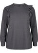 Langermet bluse med volangdetaljer, Dark Grey Melange, Packshot image number 0