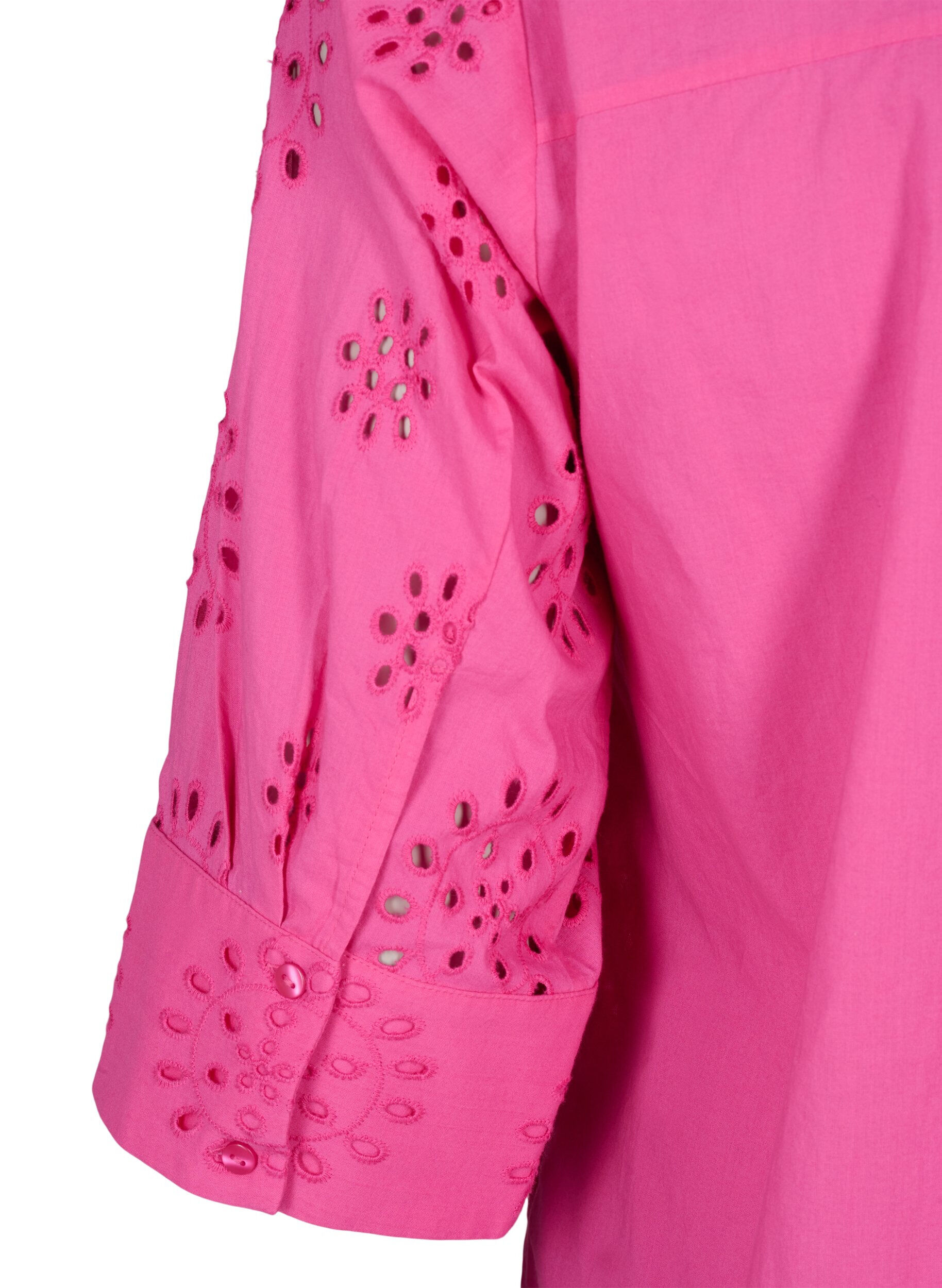 Zizzi Skjortebluse med engelsk broderi og 3/4-ermer, Raspberry Rose, Packshot image number 4