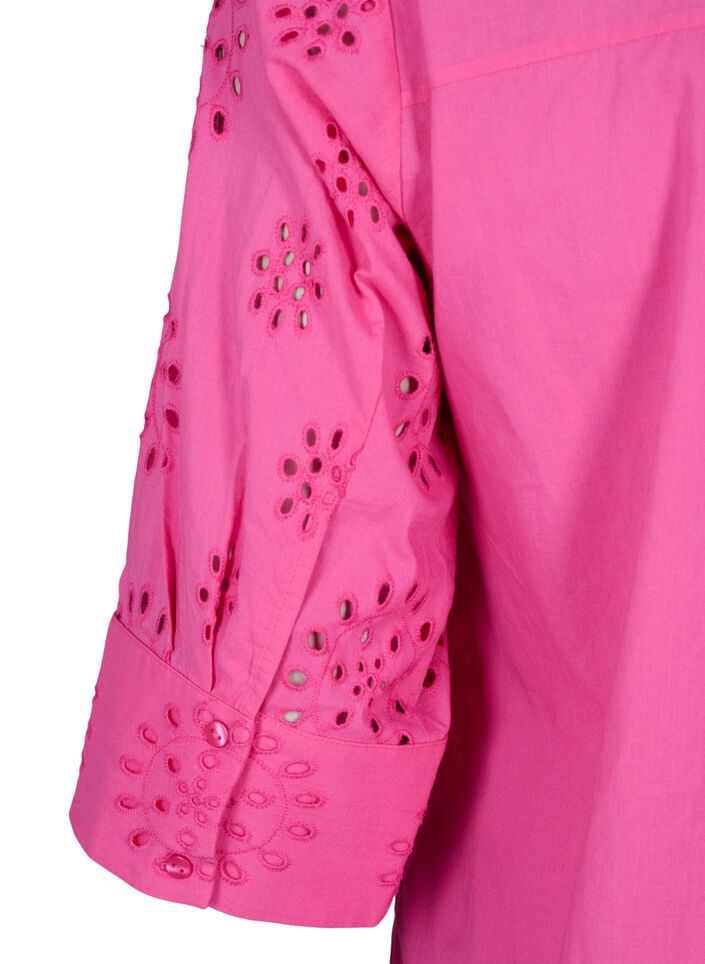 Skjortebluse med engelsk broderi og 3/4-ermer, Raspberry Rose, Packshot image number 4