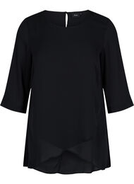Bluse med 3/4-ermer og asymmetrisk bunn, Black