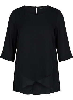 Bluse med 3/4-ermer og asymmetrisk bunn, Black, Packshot image number 0