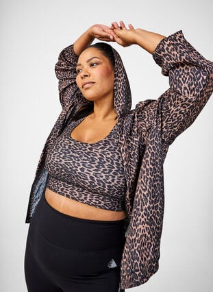 Zizzi Racerback sports-BH med leopardmønster, Brun, Image image number 0