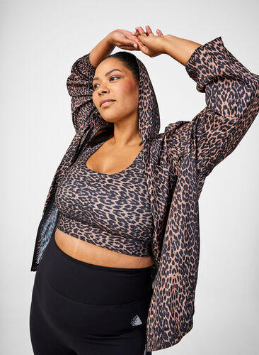 Zizzi Racerback sports-BH med leopardmønster, Brun, Image image number 0