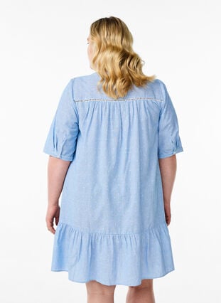 Zizzi Kort kjole med blondebånd og A-form, Blue Stripe, Model image number 1
