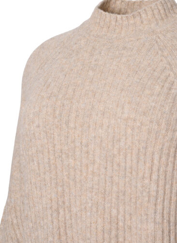 Genser med turtleneck og ribbestrikket struktur	, Simply Taupe Mel., Packshot image number 2