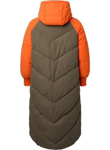 Lang fargeblokket vinterjakke med hette, Bungee Cord Comb, Packshot image number 1