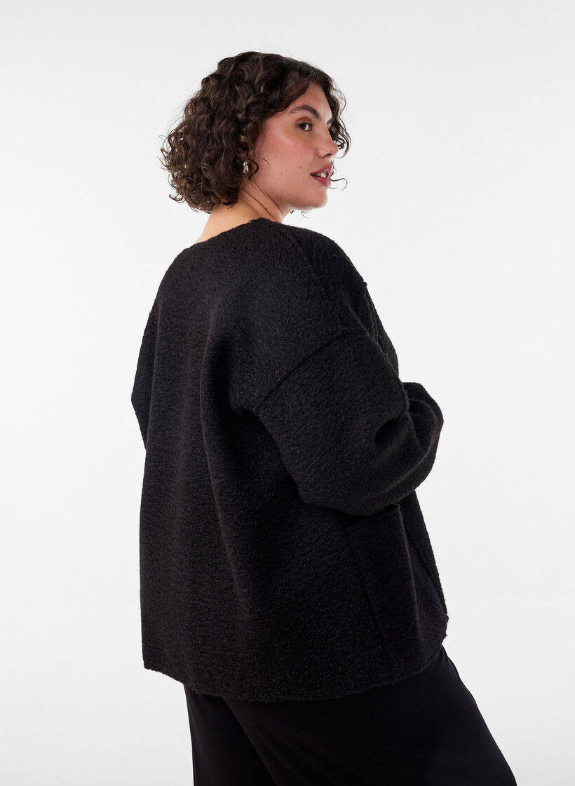 Loose fit cardigan med lommer, Svart, Model image number 2