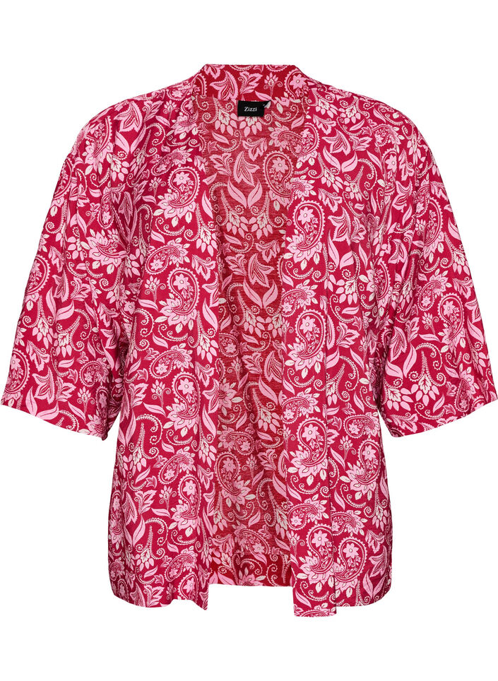 Kort viskose kimono med 3/4 ermer, Rosa, Packshot image number 0