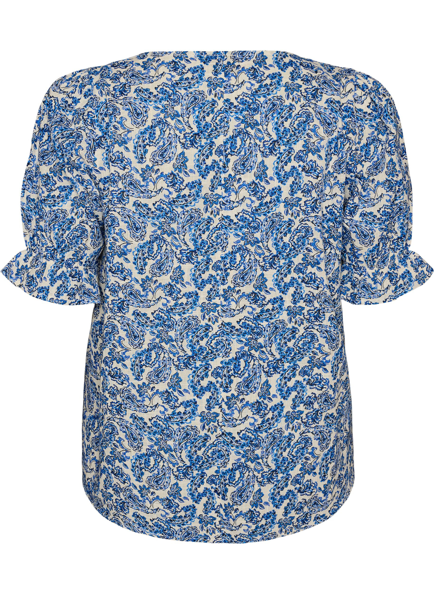 ZizziBluse i bomull med firkantet utringning, Bl&aring;, Packshot image number 1