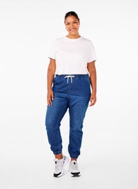 Joggebukse i denim med lommer, Blå Joggebukse i denim med lommer, Blå, Model