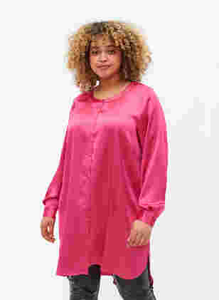 Lang shiny skjorte med splitt, Pink Flambé, Model