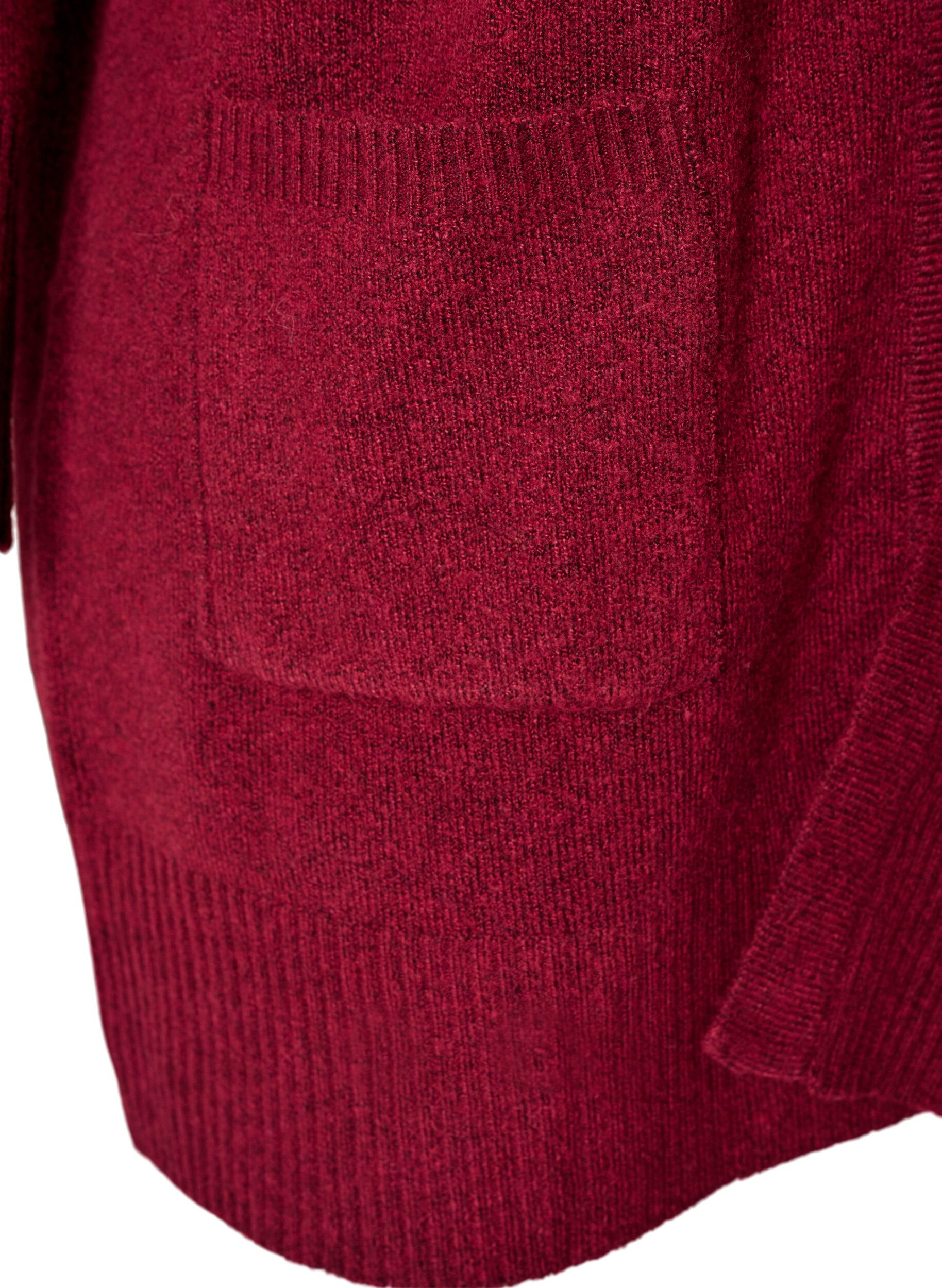 ZizziRibbestrikket cardigan med lommer, R&oslash;d, Packshot image number 3