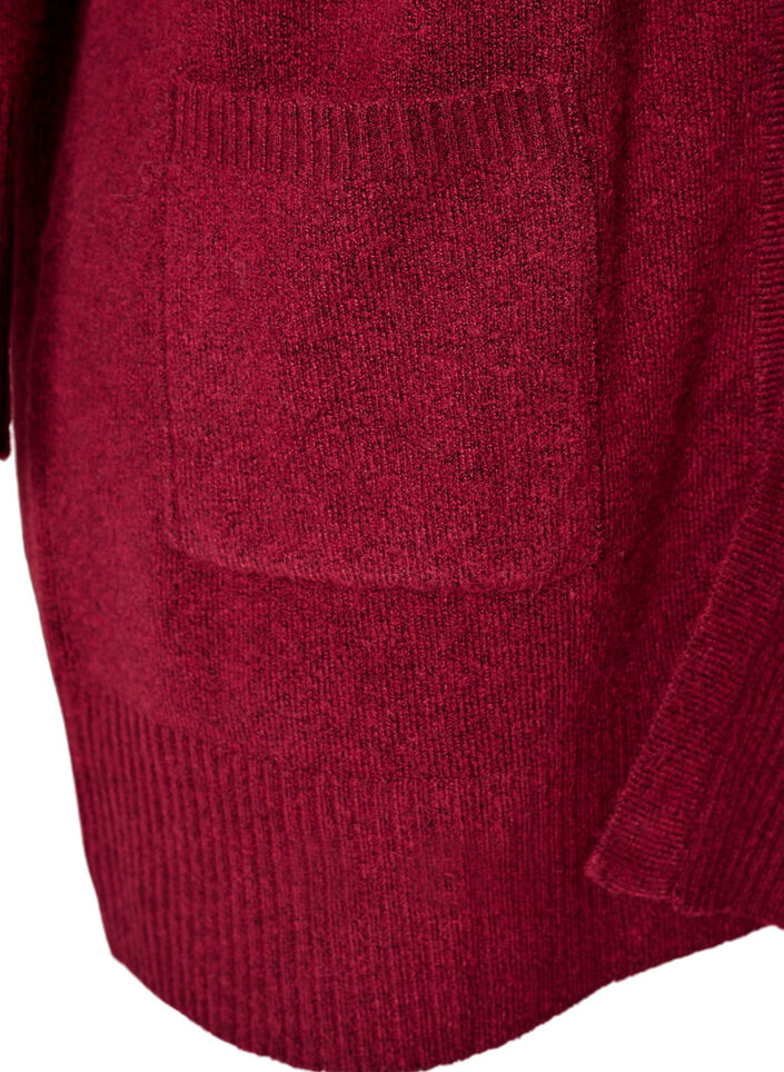 Ribbestrikket cardigan med lommer, R&oslash;d, Packshot image number 3