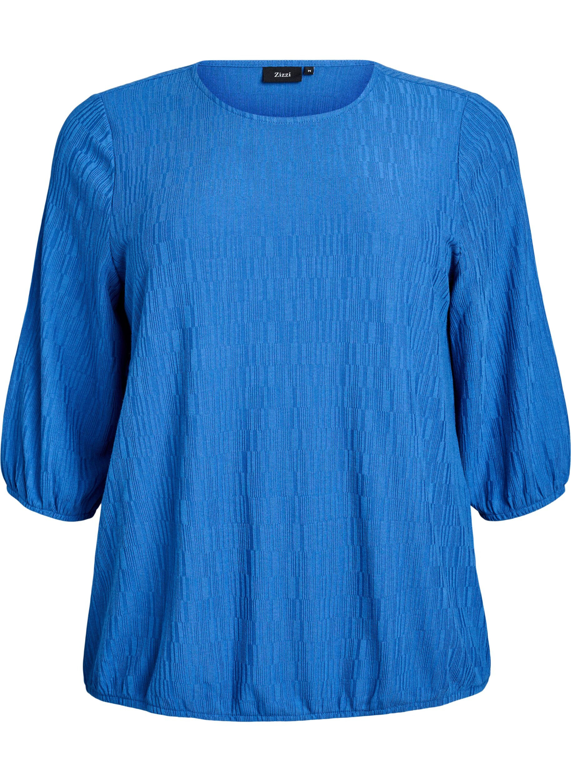 ZizziBluse med tekstur og 3/4 ermer, Bl&aring;, Packshot image number 0