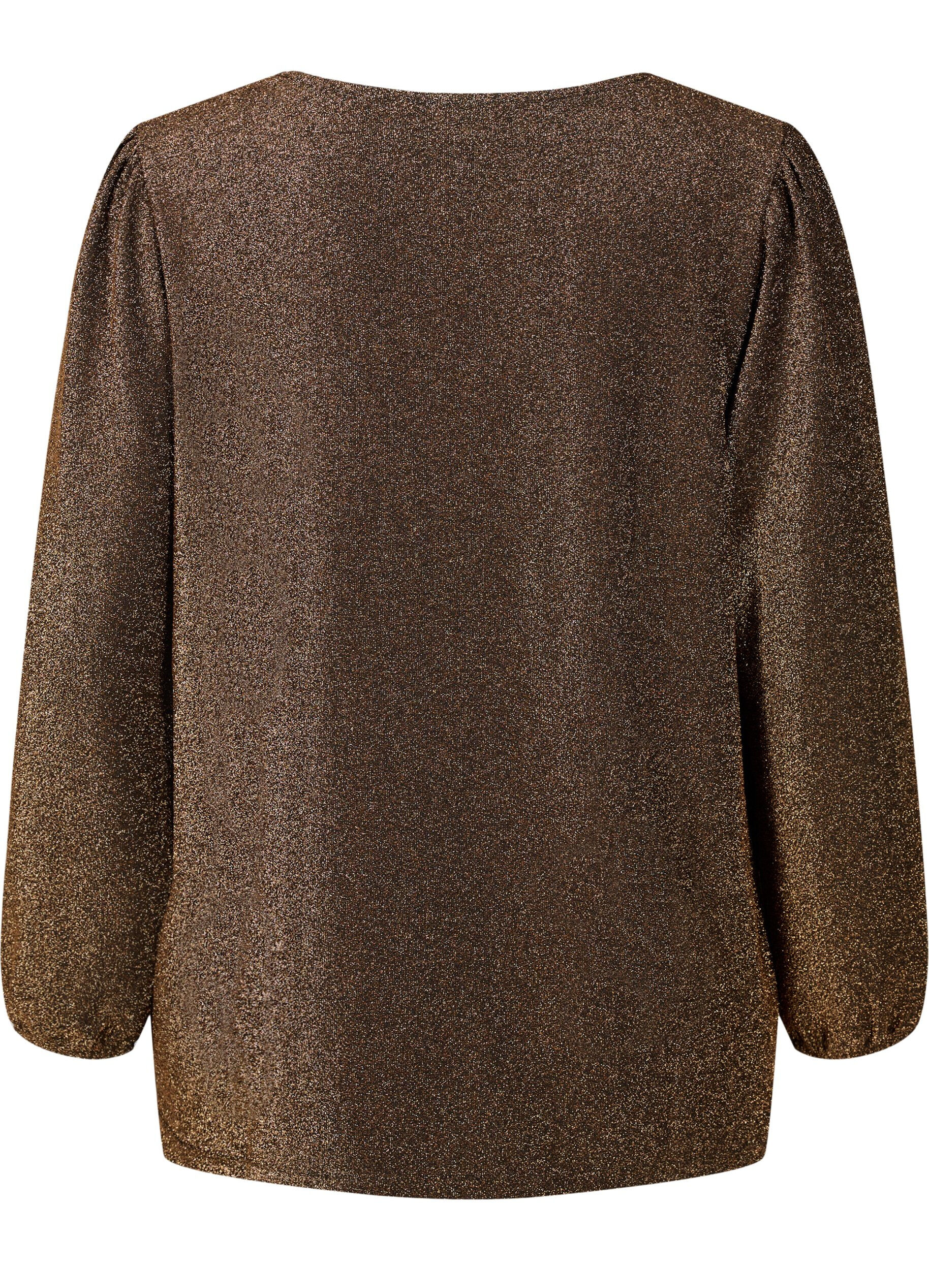 Zizzi Glitterbluse med puffermer, Black Copper, Packshot image number 1