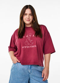 Kort T-skjorte med Loose fit, Mørk Bordeaux Kort T-skjorte med Loose fit, Mørk Bordeaux, Model