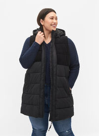 Lang vest med hette og glidelås, Black, Model