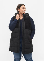 Lang vest med hette og glidelås, Black, Model