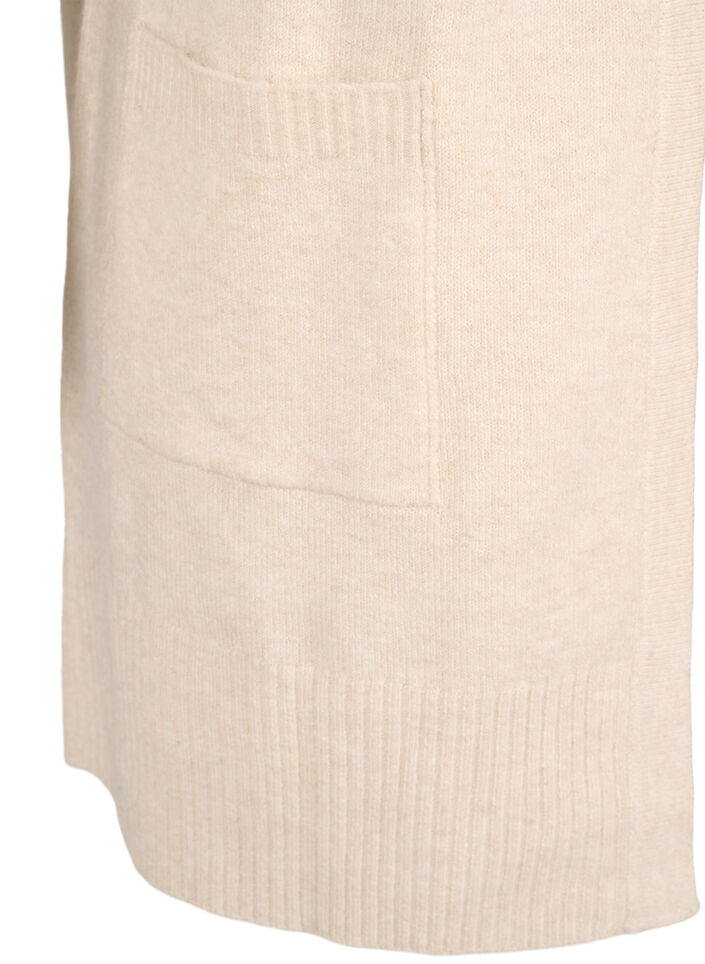Ribbestrikket cardigan med lommer, Beige, Packshot image number 3