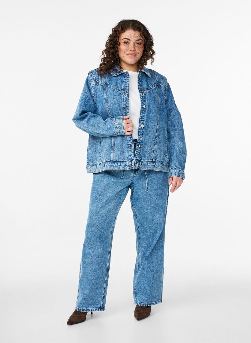 Denimjakke med avtakbare ermer, Bl&aring;, Model image number 1