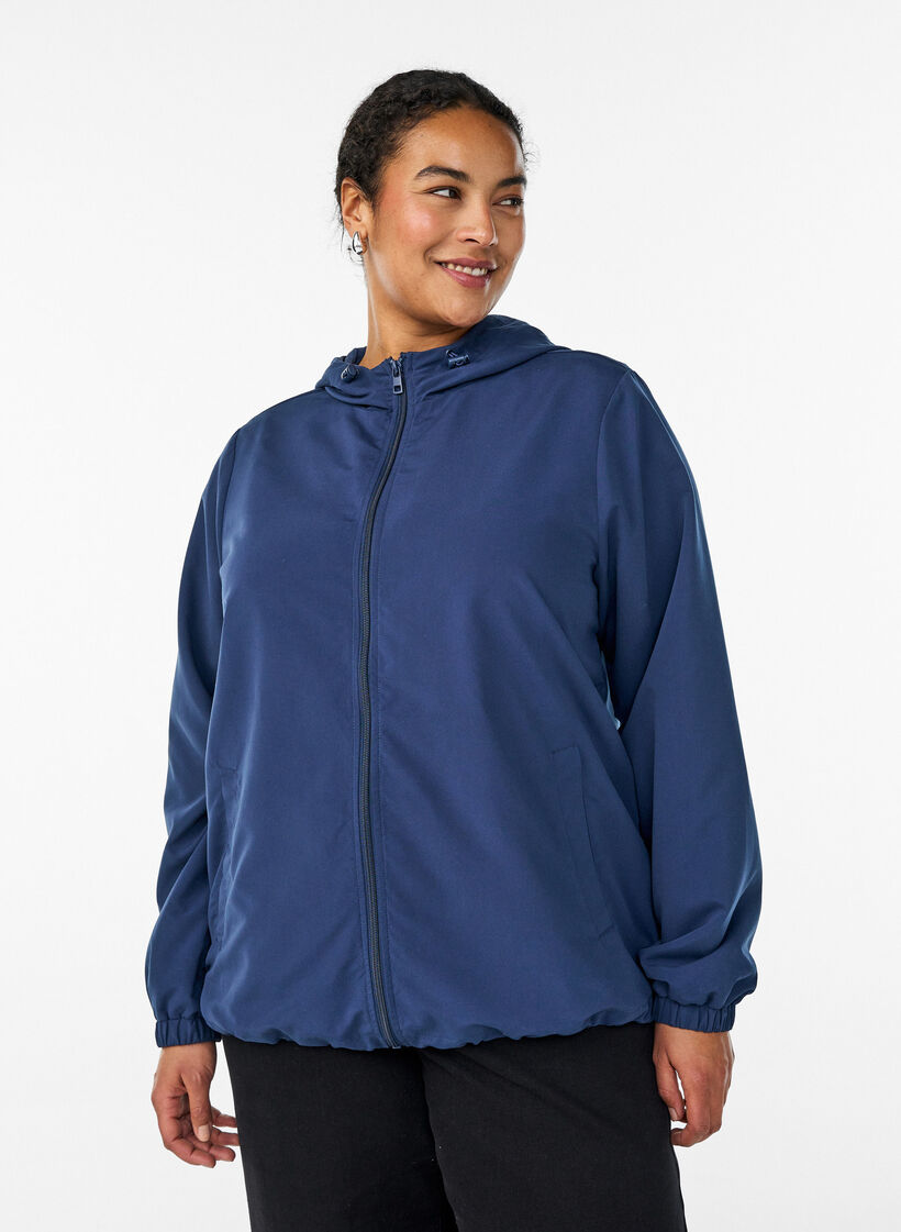 Lett jakke med hette og glidel&aring;s, Bl&aring;, Model image number 0